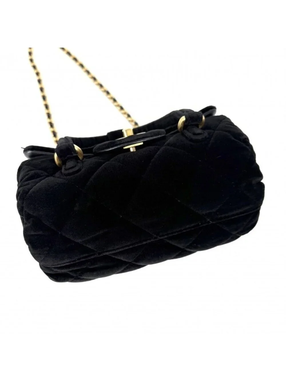 Chanel 2-Way Shoulder Crossbody Quilted Bag Velvet Turnlock CC Logo Velour